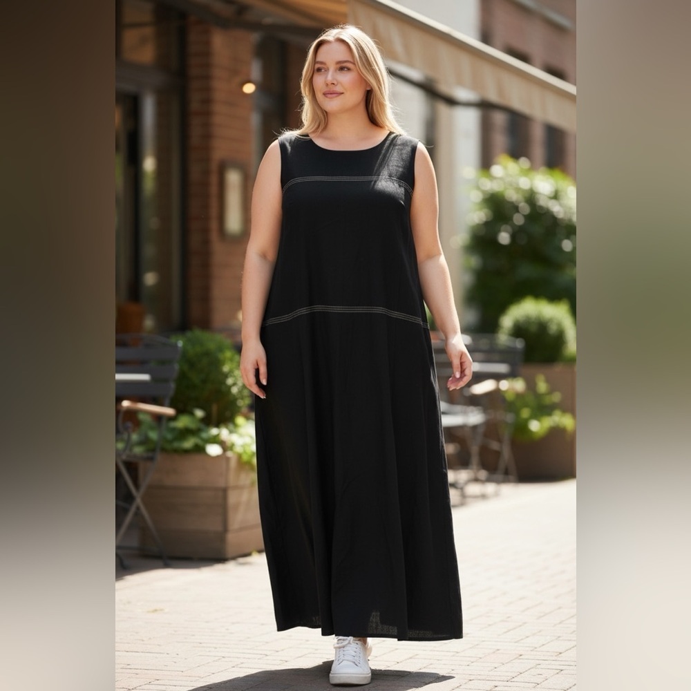 Vintage Addition Elle - Linen Blend Sleeveless Sheath Maxi Dress